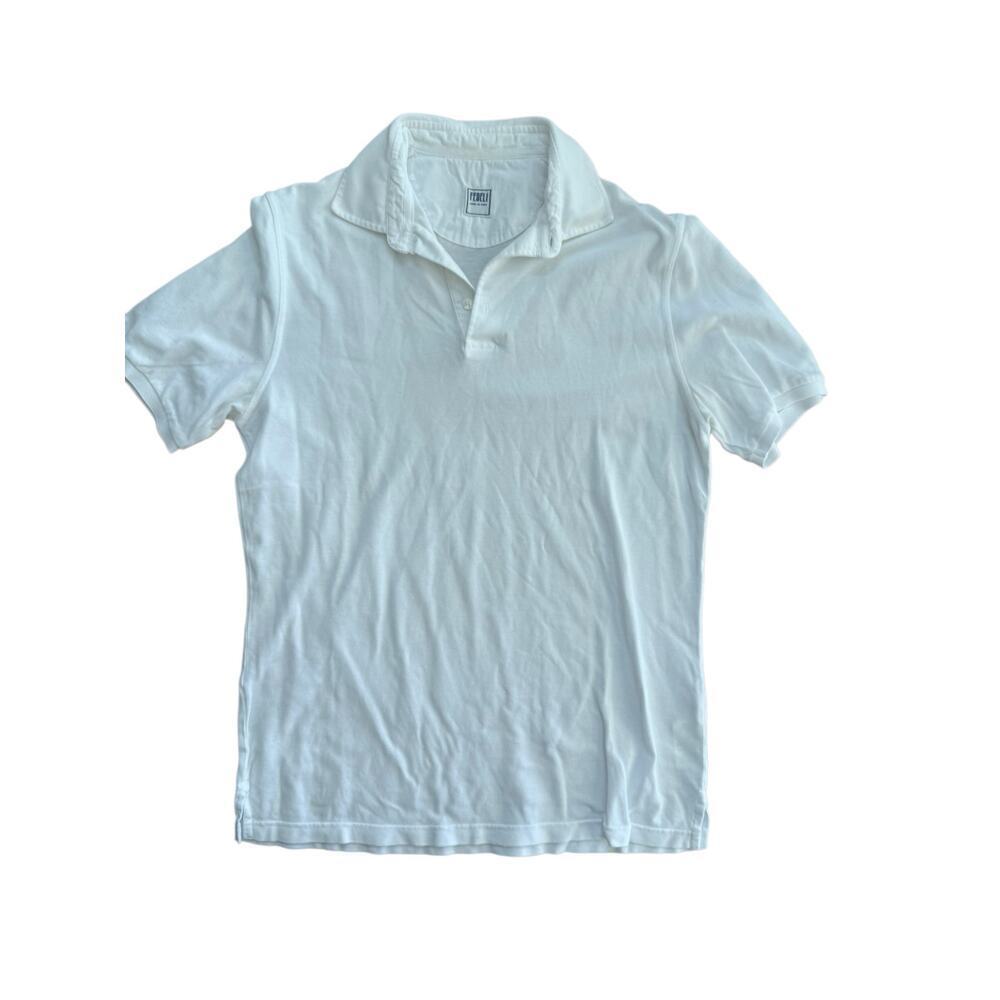 Fedeli Men's White Short Sleeves Button Up Dusty Terry Polo Shirt Size 50